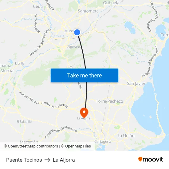Puente Tocinos to La Aljorra map