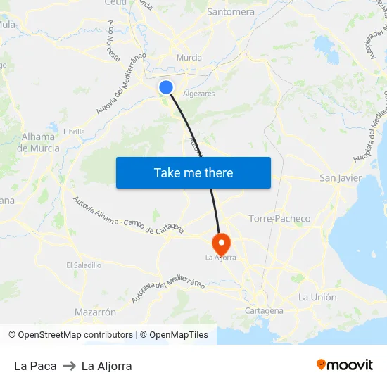 La Paca to La Aljorra map