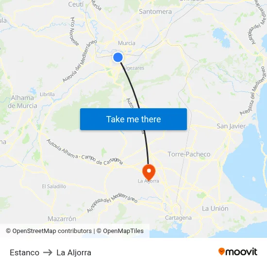 Estanco to La Aljorra map