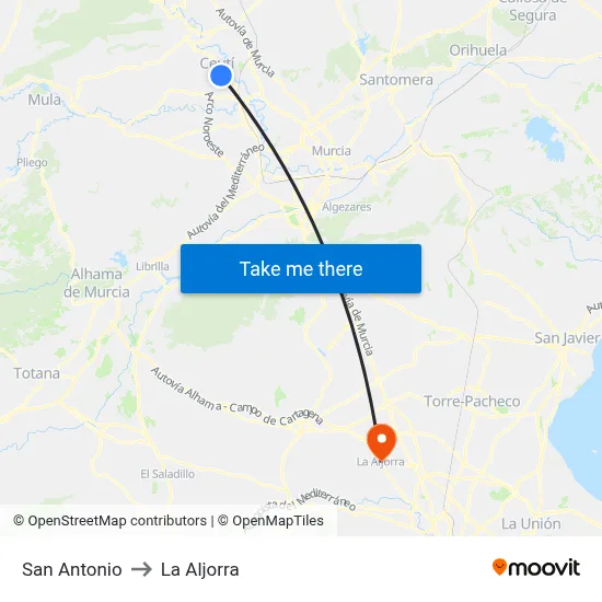 San Antonio to La Aljorra map