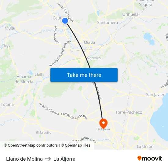 Llano de Molina to La Aljorra map