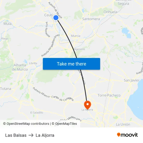 Las Balsas to La Aljorra map