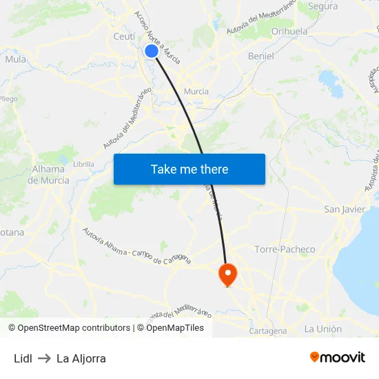 Lidl to La Aljorra map