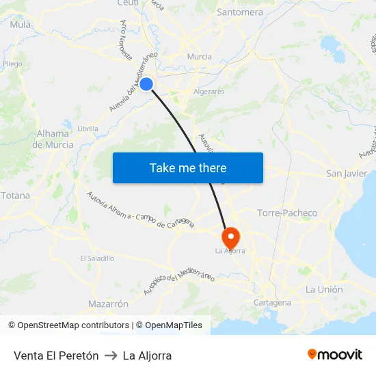 Venta El Peretón to La Aljorra map