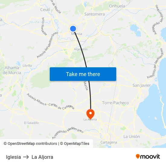 Iglesia to La Aljorra map