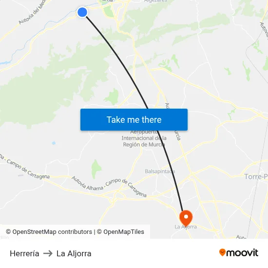 Herrería to La Aljorra map