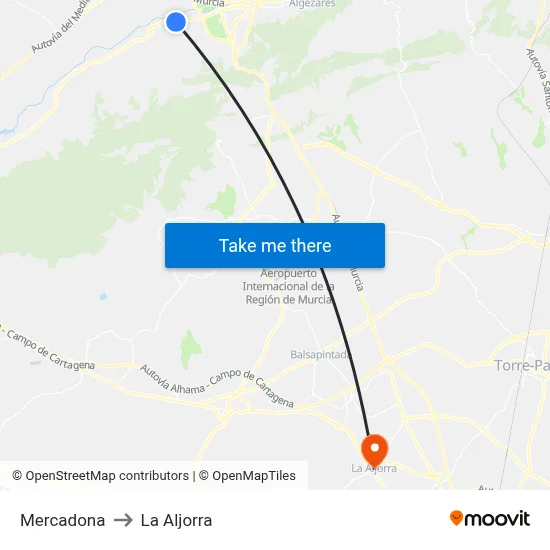 Mercadona to La Aljorra map