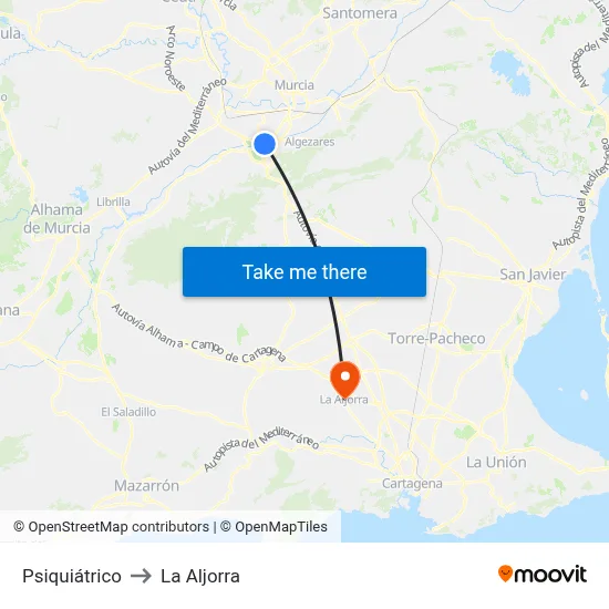 Psiquiátrico to La Aljorra map