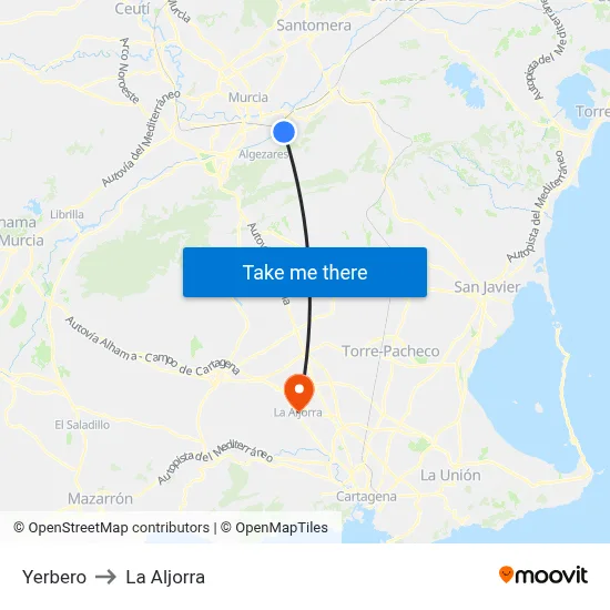 Yerbero to La Aljorra map