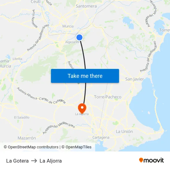 La Gotera to La Aljorra map