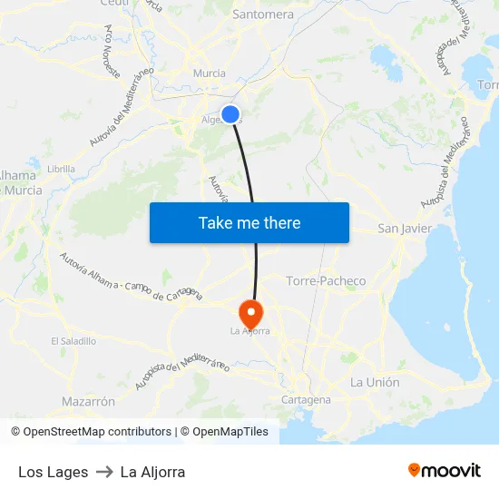 Los Lages to La Aljorra map