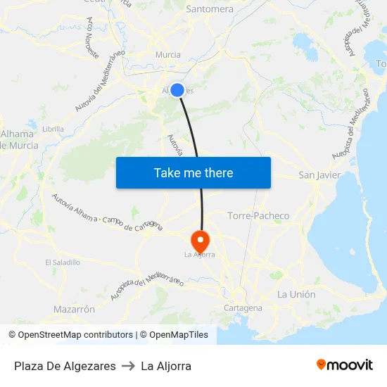 Plaza De Algezares to La Aljorra map