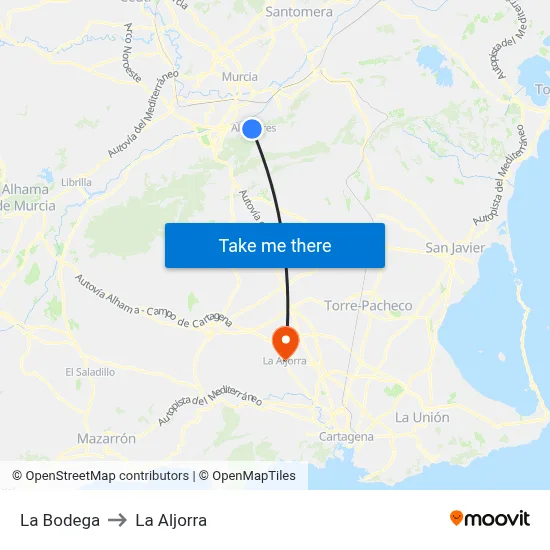 La Bodega to La Aljorra map