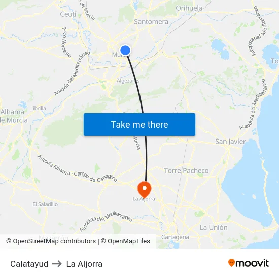 Calatayud to La Aljorra map