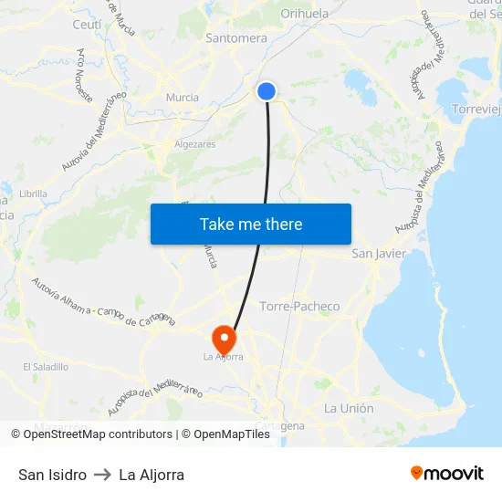 San Isidro to La Aljorra map