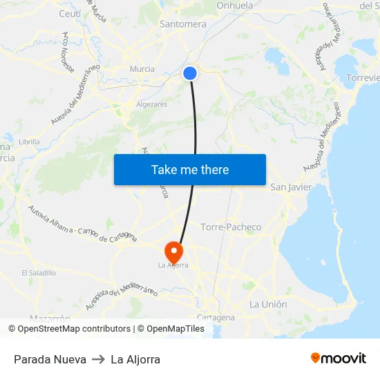 Parada Nueva to La Aljorra map
