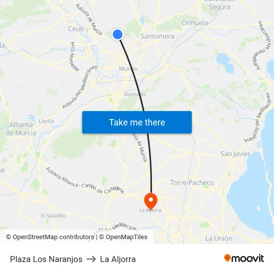 Plaza Los Naranjos to La Aljorra map