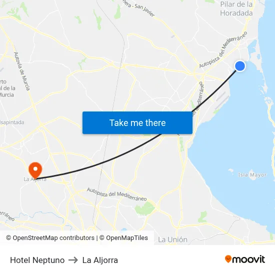 Hotel Neptuno to La Aljorra map
