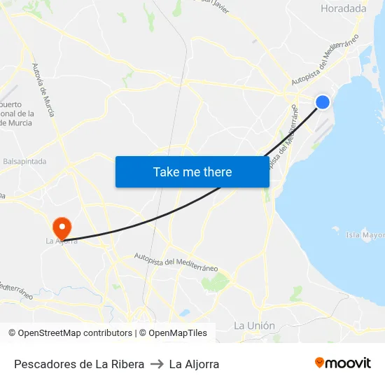Pescadores de La Ribera to La Aljorra map