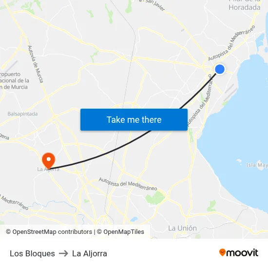 Los Bloques to La Aljorra map