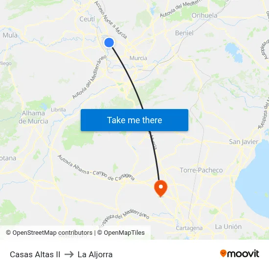 Casas Altas II to La Aljorra map