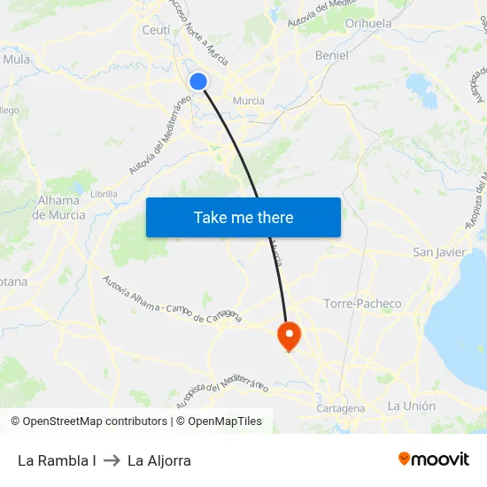La Rambla I to La Aljorra map
