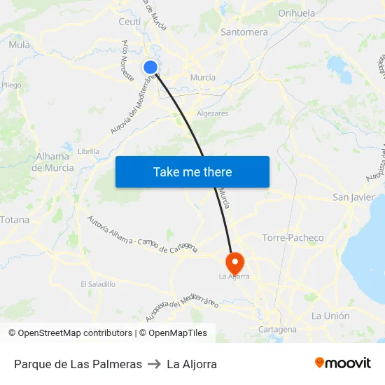 Parque de Las Palmeras to La Aljorra map