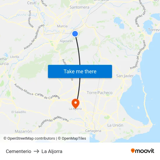 Cementerio to La Aljorra map