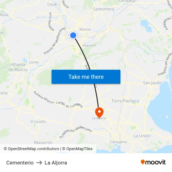 Cementerio to La Aljorra map