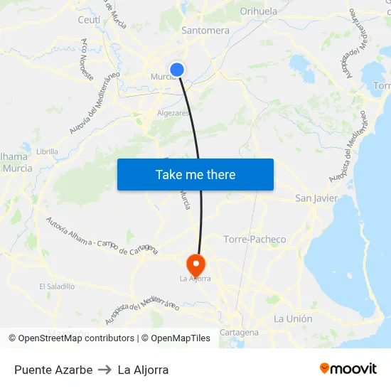 Puente Azarbe to La Aljorra map