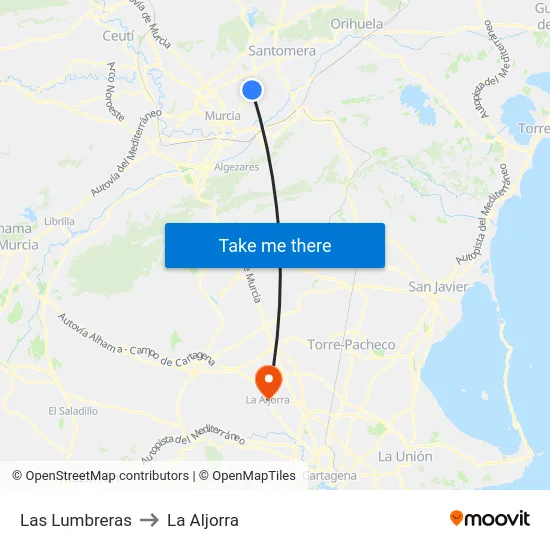 Las Lumbreras to La Aljorra map