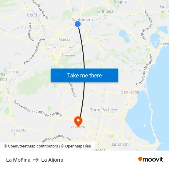 La Moñina to La Aljorra map