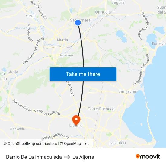 Barrio De La Inmaculada to La Aljorra map