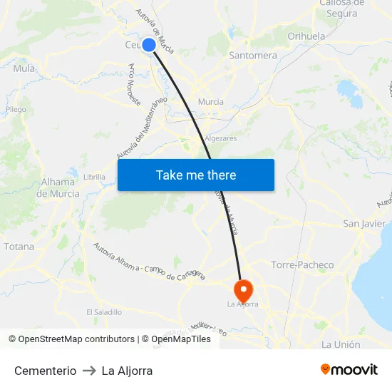 Cementerio to La Aljorra map