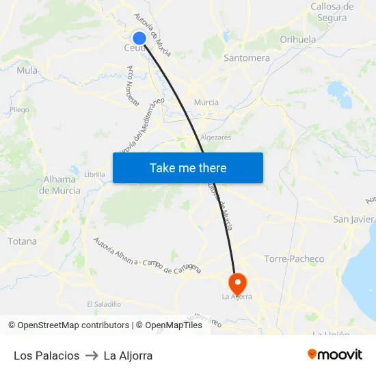 Los Palacios to La Aljorra map