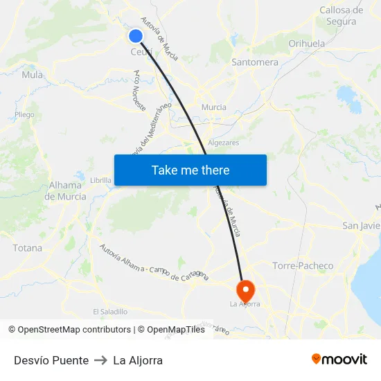 Desvío Puente to La Aljorra map