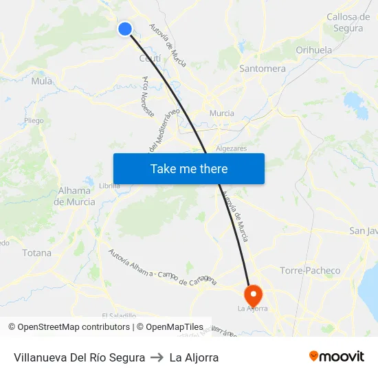Villanueva Del Río Segura to La Aljorra map