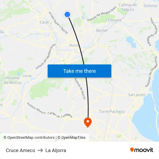 Cruce Ameco to La Aljorra map