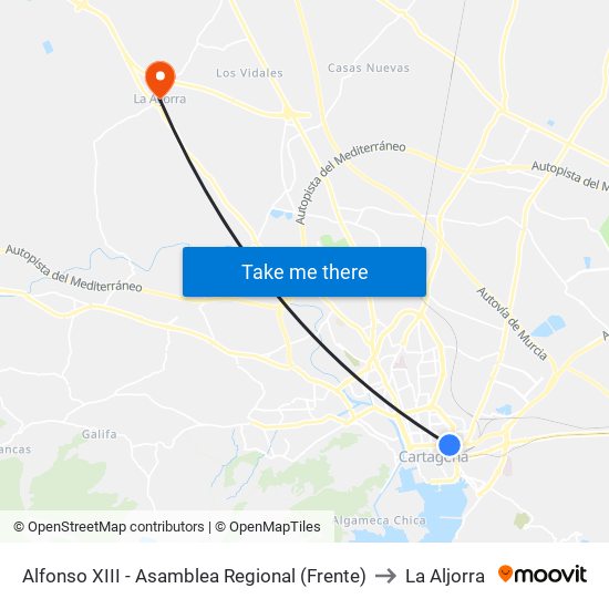 Alfonso XIII - Asamblea Regional (Frente) to La Aljorra map