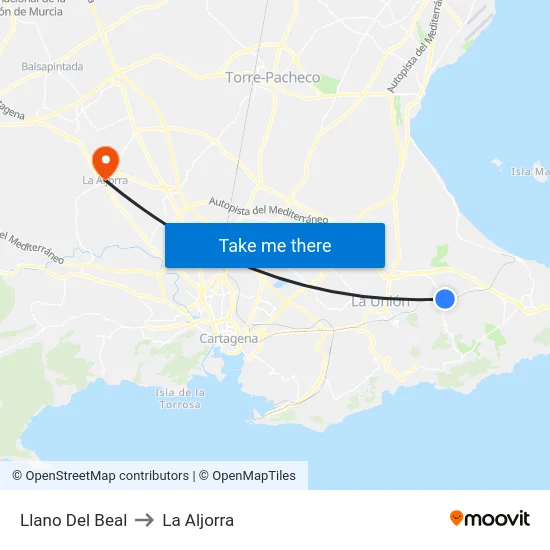 Llano Del Beal to La Aljorra map