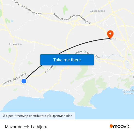 Mazarrón to La Aljorra map