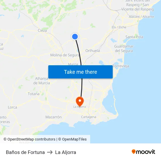 Baños de Fortuna to La Aljorra map