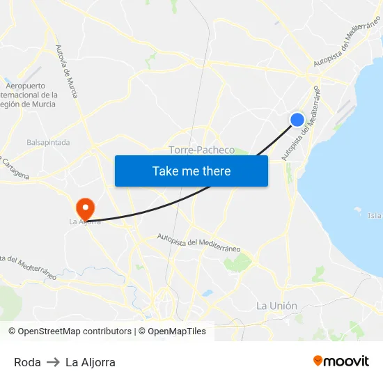 Roda to La Aljorra map