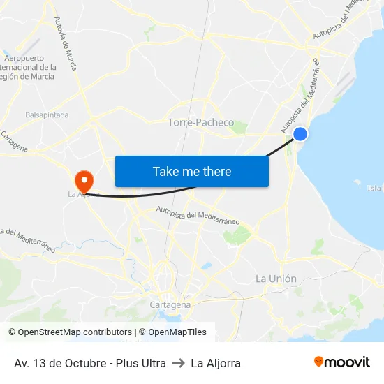 Av. 13 de Octubre - Plus Ultra to La Aljorra map