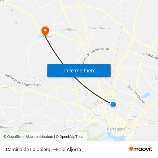 Camino de La Calera to La Aljorra map