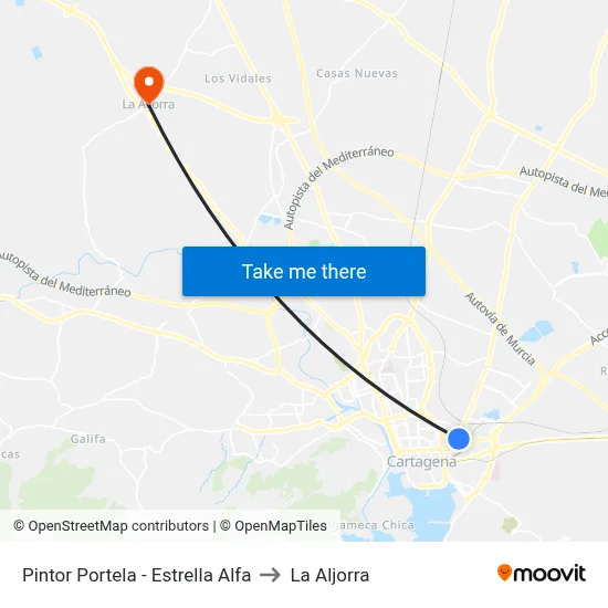 Pintor Portela - Estrella Alfa to La Aljorra map