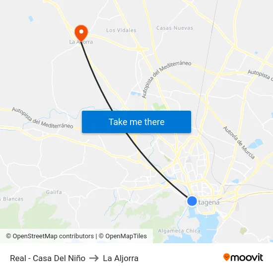 Real - Casa Del Niño to La Aljorra map