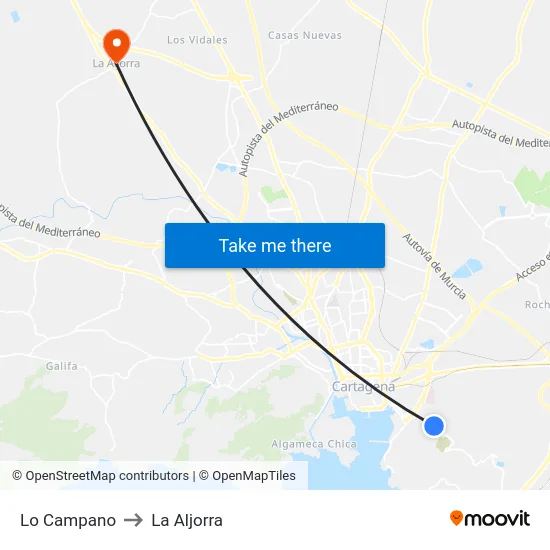 Lo Campano to La Aljorra map