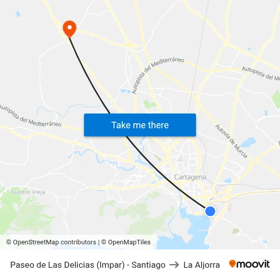Paseo de Las Delicias (Impar) - Santiago to La Aljorra map
