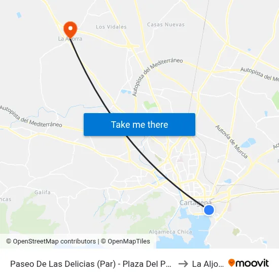 Paseo De Las Delicias (Par) - Plaza Del Pescador to La Aljorra map